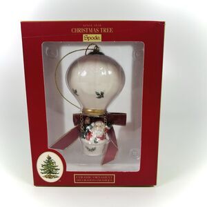 Spode Christmas Tree Santa Hot Air Balloon Dolomite Holiday Ornament, 4 Inch